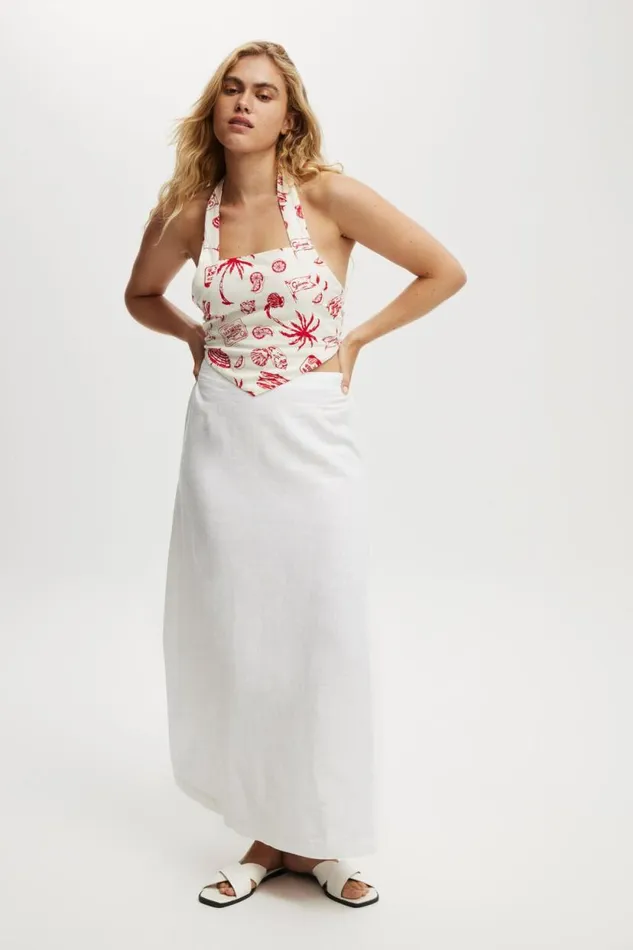 Haven Hankey Hem Halter Mediterranean Escape Gardenia Women Cotton On Tops