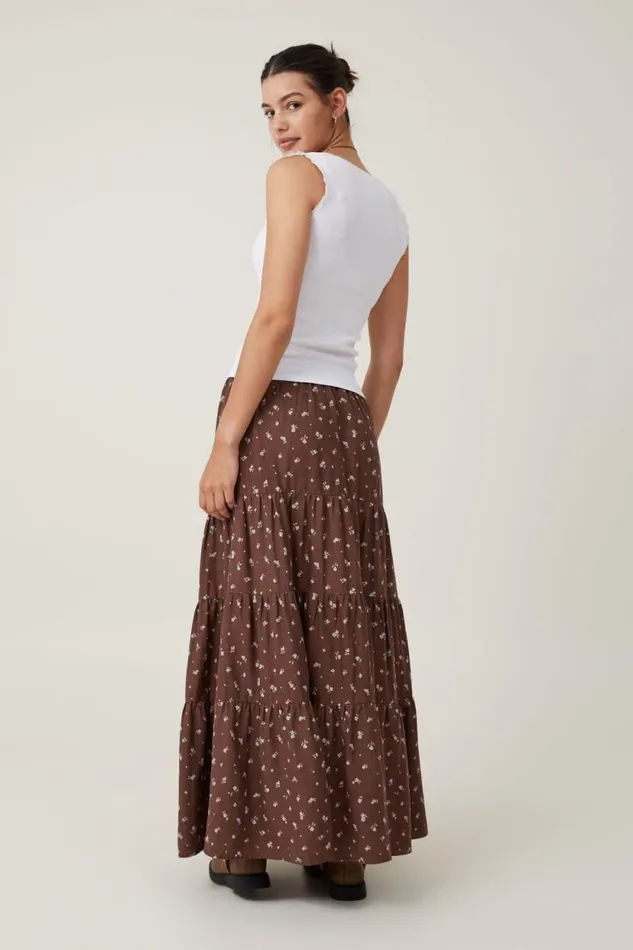 Haven Tiered Maxi Skirt Esme Ditsy Dark Oak Women Cotton On Skirts