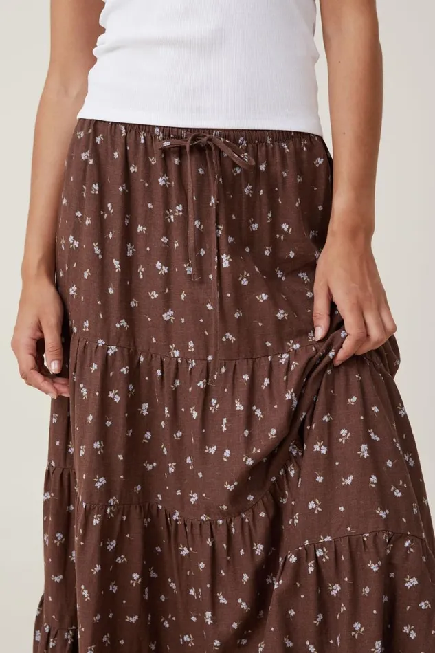 Haven Tiered Maxi Skirt Esme Ditsy Dark Oak Women Cotton On Skirts