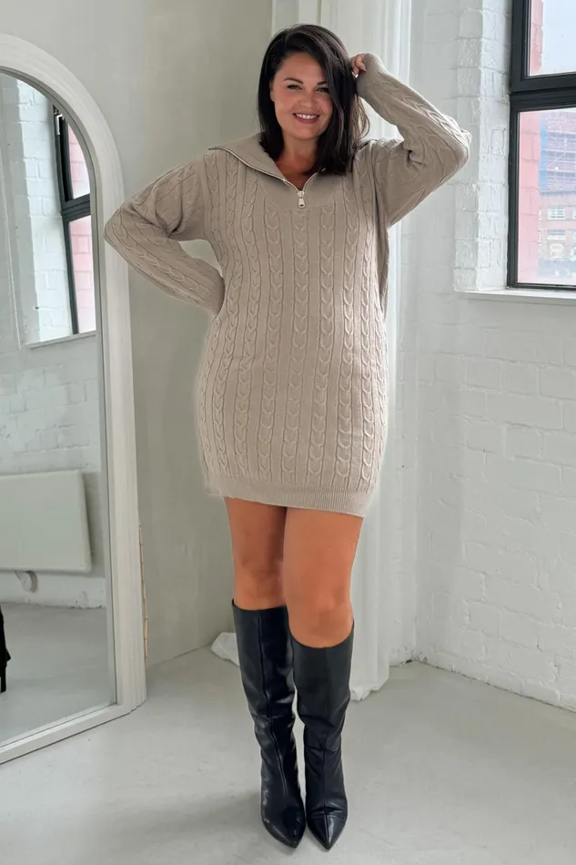 Hayes 14 Zip Camel Cable Knit Jumper Dress Women Girl In Mind Knitwear Hayes 14 Zip Camel Cable Knit Jumper Dress Women Girl In Mind Knitwear