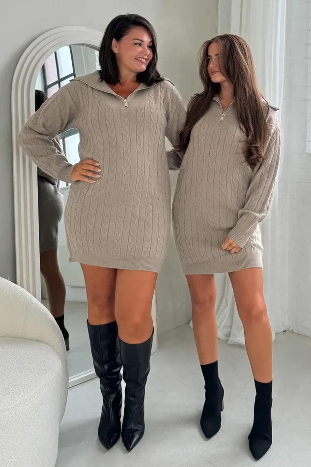 Hayes 14 Zip Camel Cable Knit Jumper Dress Women Girl In Mind Knitwear Hayes 14 Zip Camel Cable Knit Jumper Dress Women Girl In Mind Knitwear