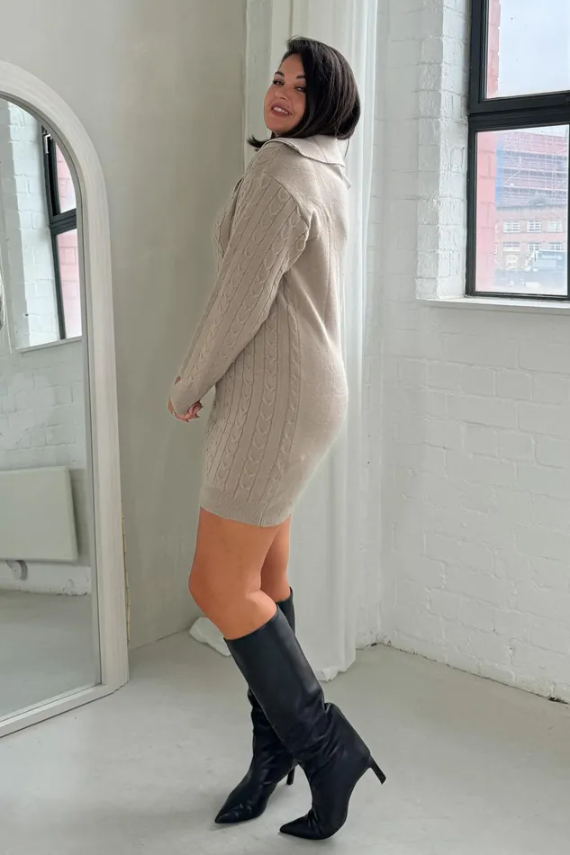 Hayes 14 Zip Camel Cable Knit Jumper Dress Women Girl In Mind Knitwear Hayes 14 Zip Camel Cable Knit Jumper Dress Women Girl In Mind Knitwear