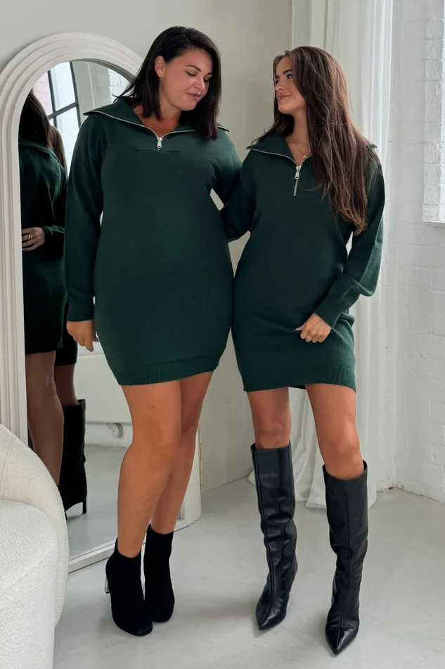 Hayes 14 Zip Green Knit Jumper Dress Women Girl In Mind Knitwear Hayes 14 Zip Green Knit Jumper Dress Women Girl In Mind Knitwear