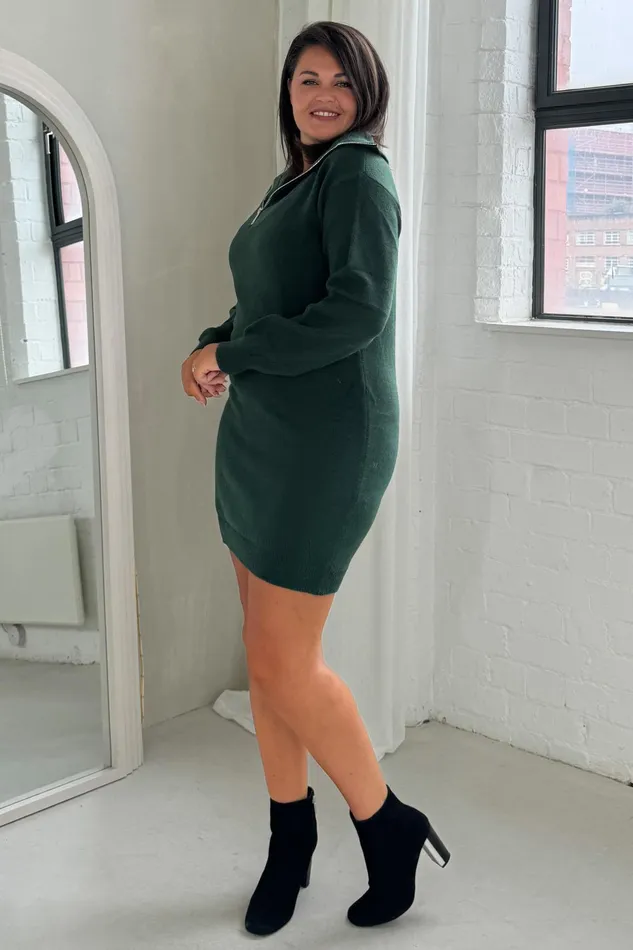 Hayes 14 Zip Green Knit Jumper Dress Women Girl In Mind Knitwear Hayes 14 Zip Green Knit Jumper Dress Women Girl In Mind Knitwear