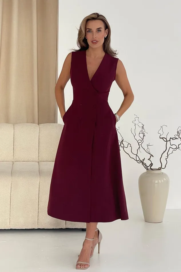 Hazel Tailored Sleeveless Midi Dress Wine Women Girl In Mind Midi Dresses