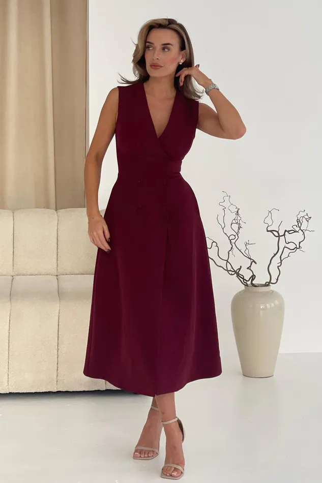 Hazel Tailored Sleeveless Midi Dress Wine Women Girl In Mind Midi Dresses