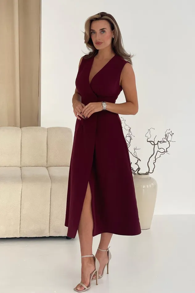 Hazel Tailored Sleeveless Midi Dress Wine Women Girl In Mind Midi Dresses