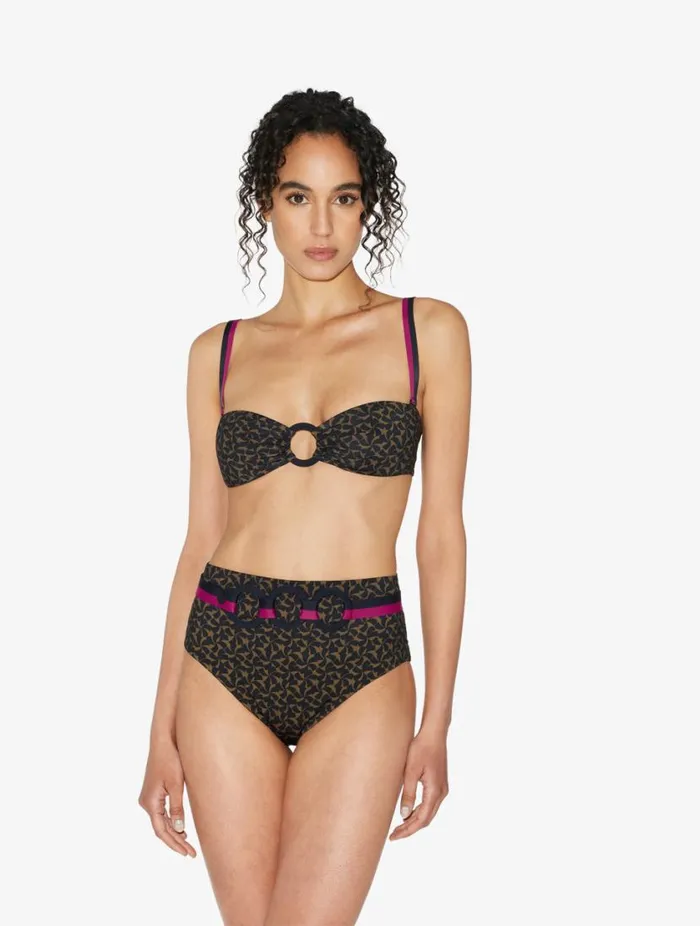 Highwaisted Belted Bikini Briefs In Dark Green And Black Swim La Perla Bikinis