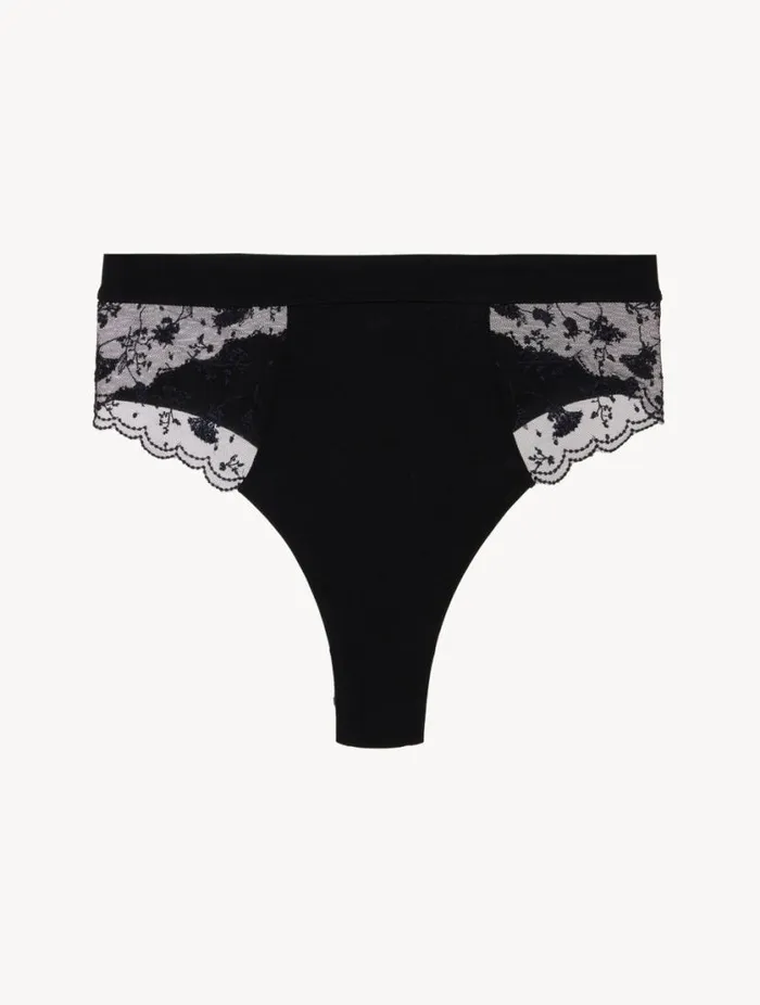 High Waisted Briefs In Onyx With Embroidered Tulle Lingerie La Perla Highwaist High Waisted Briefs In Onyx With Embroidered Tulle Lingerie La Perla Highwaist