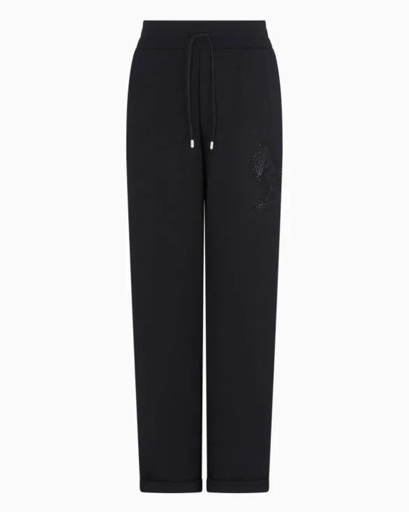 Interlock Trousers With Rhinestone Logo Black Women Armani Matching Sets