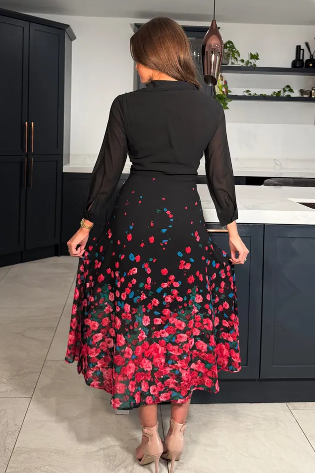 Isabella Red Floral Tie Front Shirt Dress Women Girl In Mind Shirt Dresses