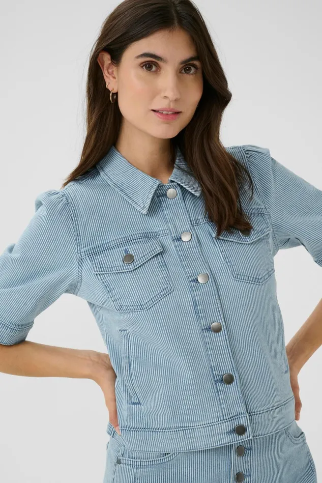 Jackets and Coats Women CULTURE CUmilky Casual Jacket Bluewhite Stripe