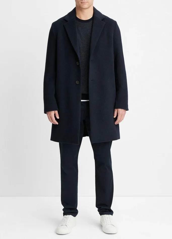Jackets and Outerwear Men Vince Classic Italian WoolBlend Coat Coastal Blue
