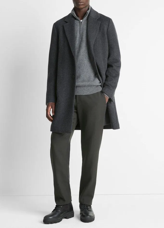 Jackets and Outerwear Men Vince Classic Italian WoolBlend Coat Heather Charcoal Jackets and Outerwear Men Vince Classic Italian WoolBlend Coat Heather Charcoal