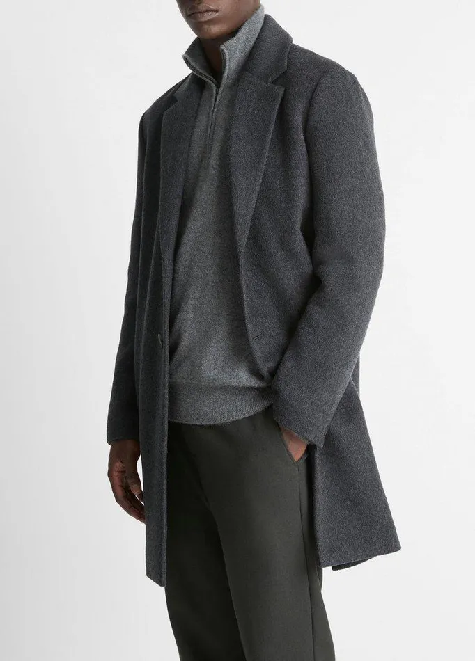 Jackets and Outerwear Men Vince Classic Italian WoolBlend Coat Heather Charcoal Jackets and Outerwear Men Vince Classic Italian WoolBlend Coat Heather Charcoal