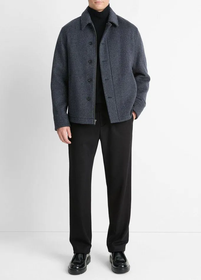 Jackets and Outerwear Men Vince Houndstooth WoolBlend Deck Jacket Coastal Bluegrey Jackets and Outerwear Men Vince Houndstooth WoolBlend Deck Jacket Coastal Bluegrey