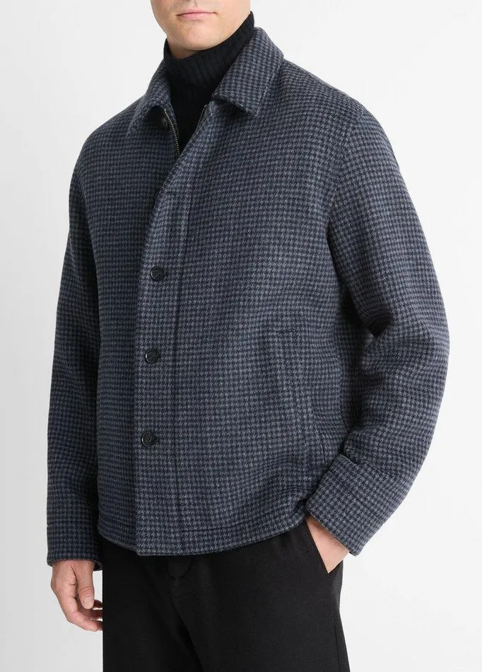 Jackets and Outerwear Men Vince Houndstooth WoolBlend Deck Jacket Coastal Bluegrey Jackets and Outerwear Men Vince Houndstooth WoolBlend Deck Jacket Coastal Bluegrey