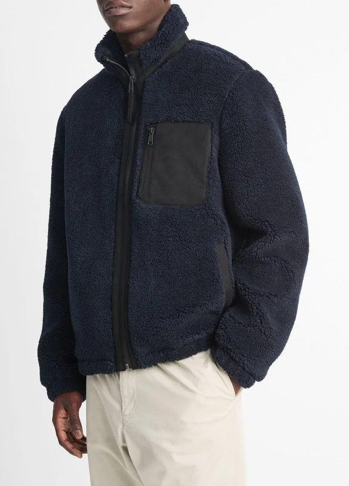 Jackets and Outerwear Men Vince Sherpa Zip Jacket Coastal Blue Jackets and Outerwear Men Vince Sherpa Zip Jacket Coastal Blue