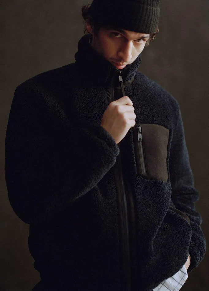 Jackets and Outerwear Men Vince Sherpa Zip Jacket Coastal Blue Jackets and Outerwear Men Vince Sherpa Zip Jacket Coastal Blue