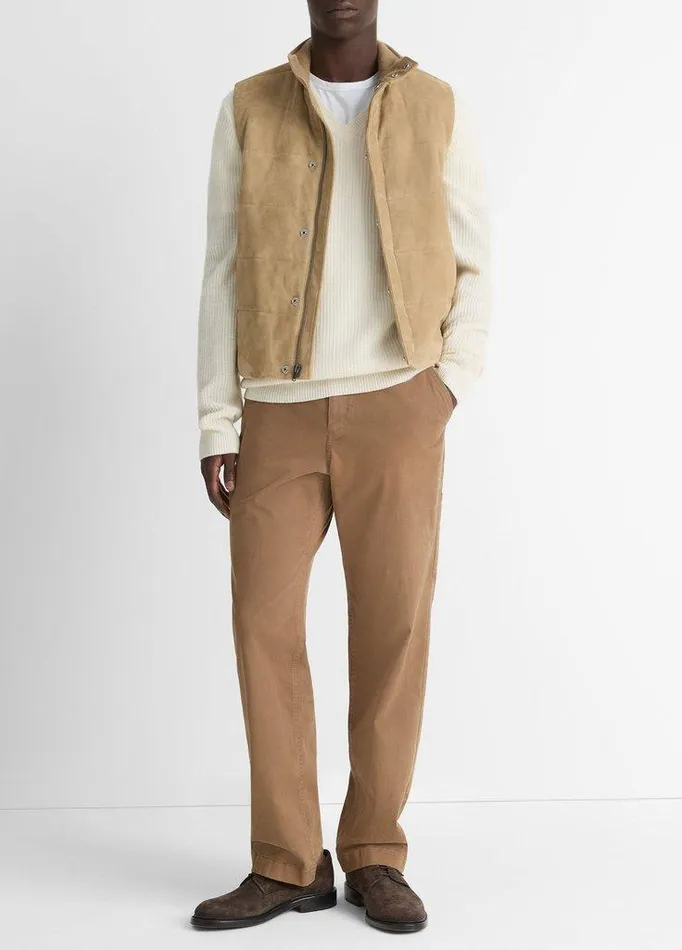 Jackets and Outerwear Men Vince Suede Vest Bristle Khakiheather Sheep