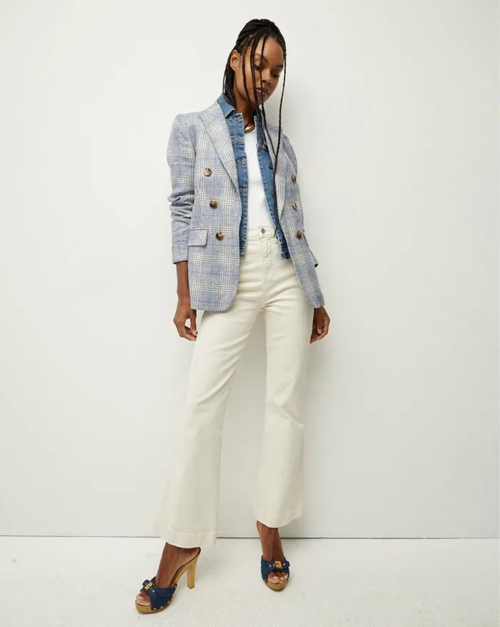 Jackets and Outerwear ShopJackets Veronica Beard Beacon Plaid Linen Dickey Jacket Blue Multi