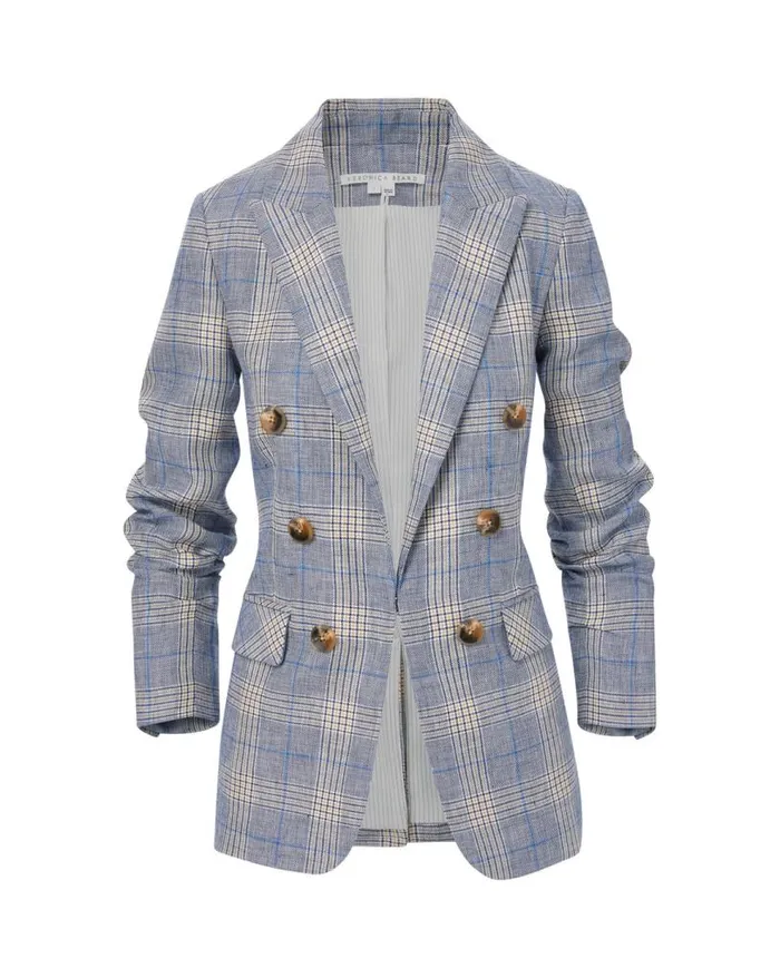 Jackets and Outerwear ShopJackets Veronica Beard Beacon Plaid Linen Dickey Jacket Blue Multi