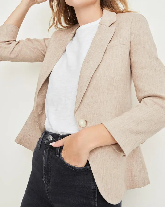 Jackets and Outerwear ShopJackets Veronica Beard Cutaway Linen Dickey Jacket Beige