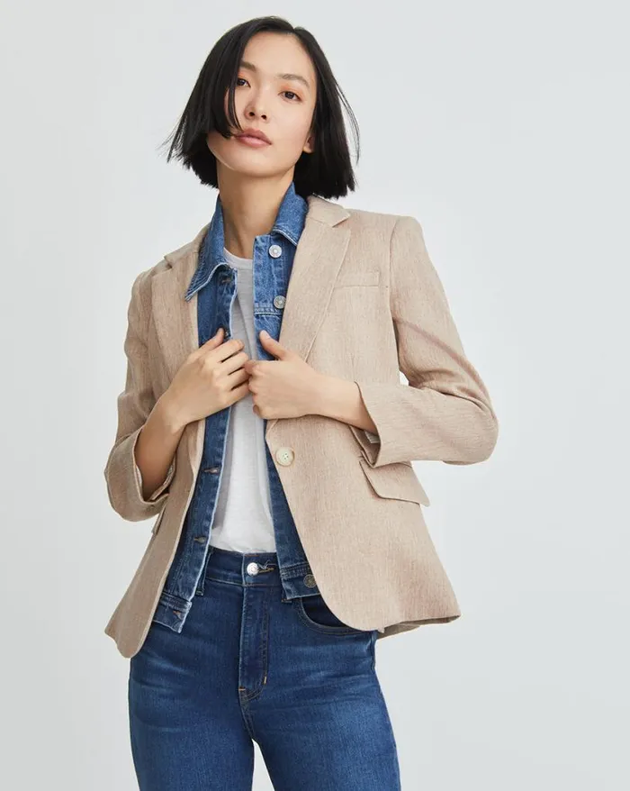 Jackets and Outerwear ShopJackets Veronica Beard Cutaway Linen Dickey Jacket Beige