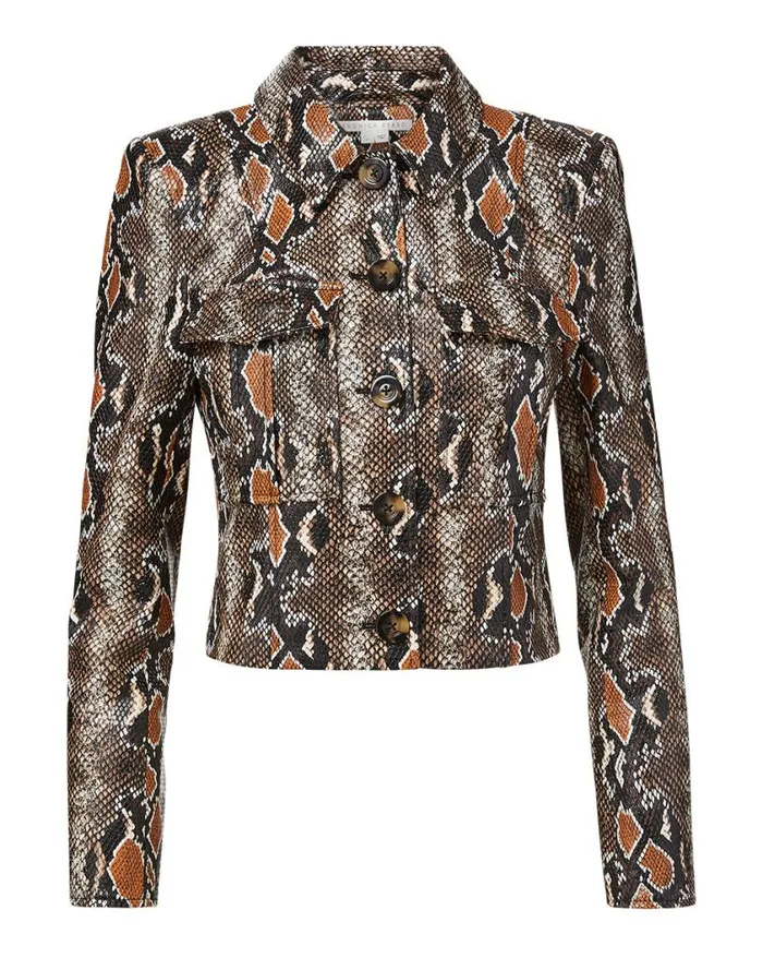 Jackets and Outerwear Shop Veronica Beard Fulham Python Vegan Leather Jacket Khaki Multi