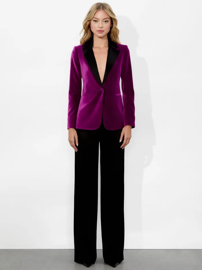 Jackets Coats Women Alice Olivia MACEY NOTCH COLLAR VELVET BLAZER WITH COMBO LAPEL Black