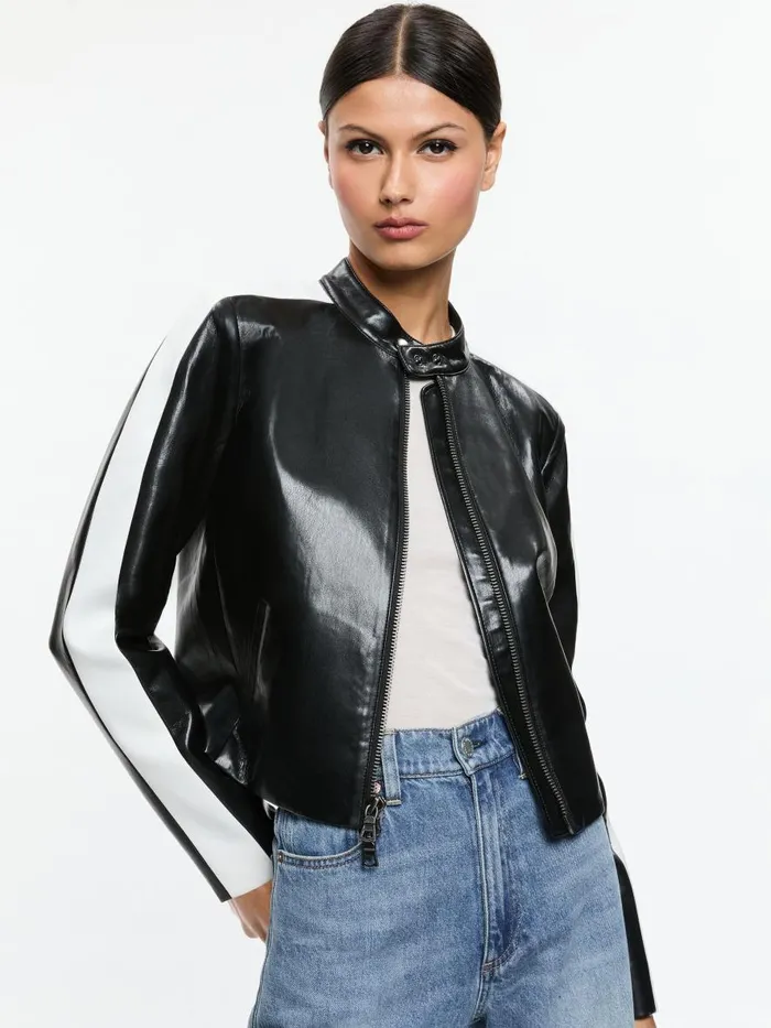 Jackets Coats Women Alice Olivia RICKIE VEGAN LEATHER RACER JACKET Black