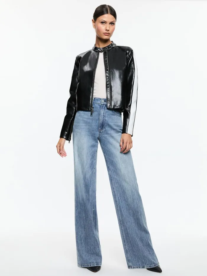 Jackets Coats Women Alice Olivia RICKIE VEGAN LEATHER RACER JACKET Black