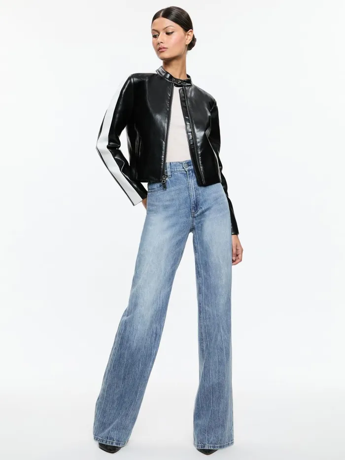 Jackets Coats Women Alice Olivia RICKIE VEGAN LEATHER RACER JACKET Black