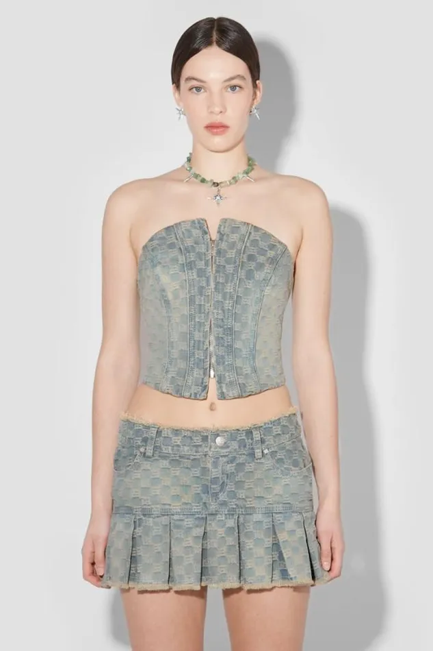 Jacquard Denim Monogram Corset Blue Women MISBHV Tops