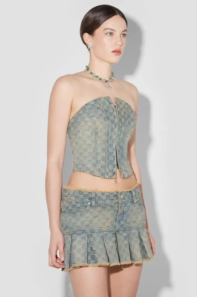 Jacquard Denim Monogram Corset Blue Women MISBHV Tops