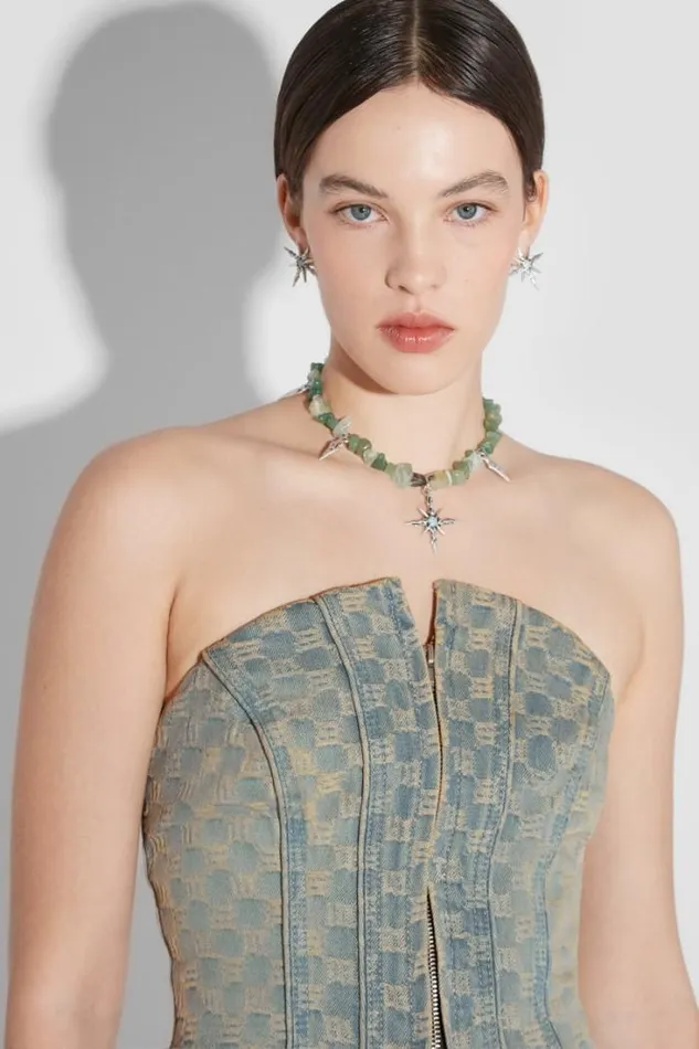 Jacquard Denim Monogram Corset Blue Women MISBHV Tops