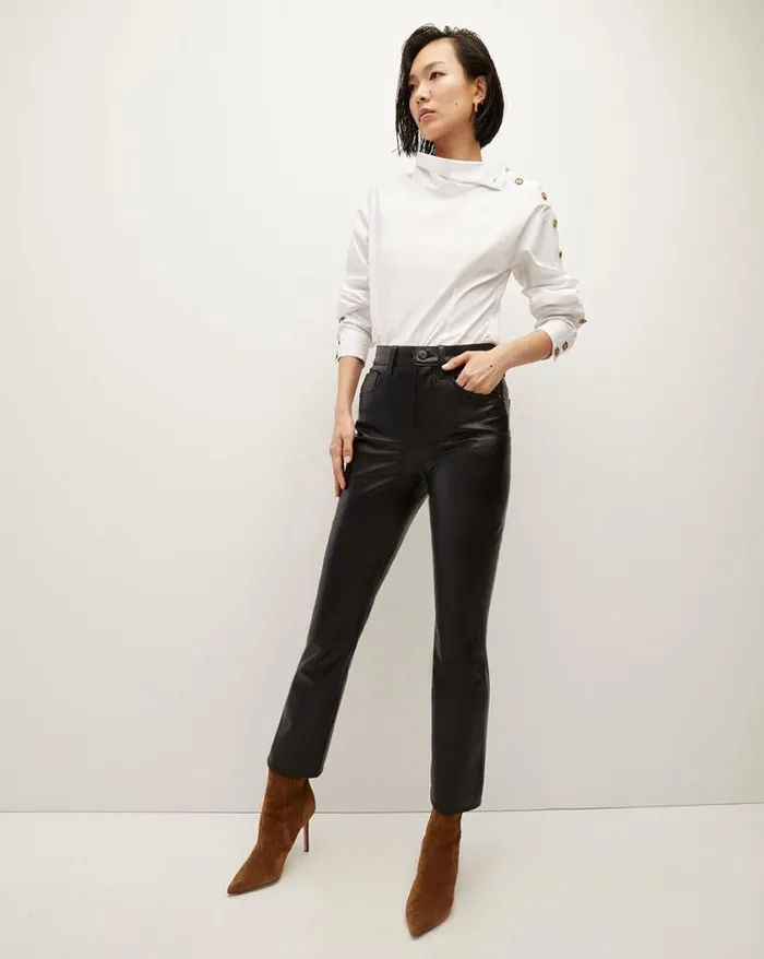 Jeans Shop Veronica Beard Carly Vegan Leather KickFlare Pant Black