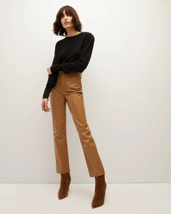 Jeans Shop Veronica Beard Joey Vegan Leather StraightLeg Pant Cognac