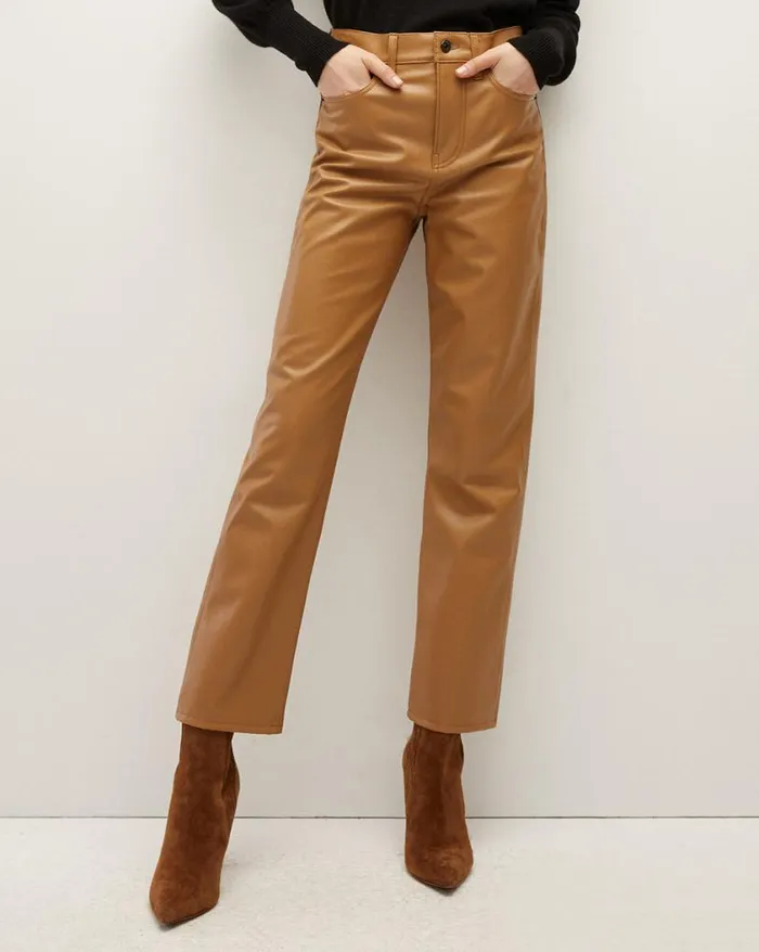 Jeans Shop Veronica Beard Joey Vegan Leather StraightLeg Pant Cognac