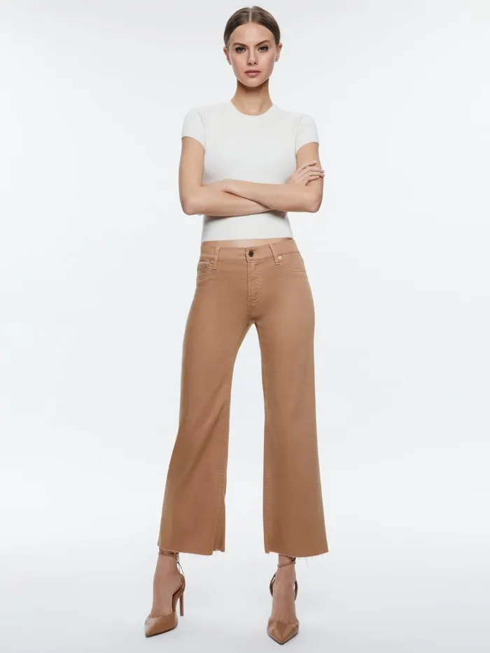 Jeans Women Alice Olivia ROXIE LOW RISE STRAIGHT FLARE CROPPED JEAN Camel