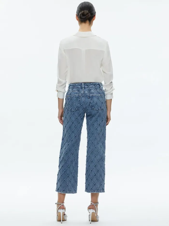 Jeans Women Alice Olivia WEEZY QUILTED EMBELLISHED CROPPED MID RISE JEAN Light Indigo