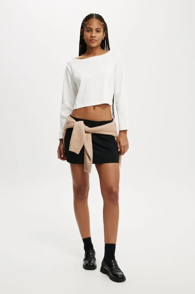 Jordyn Boat Neck Chopped Long Sleeve Top Natural White Women Cotton On Tops