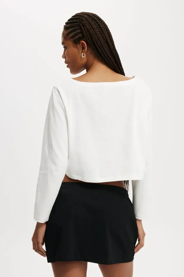 Jordyn Boat Neck Chopped Long Sleeve Top Natural White Women Cotton On Tops