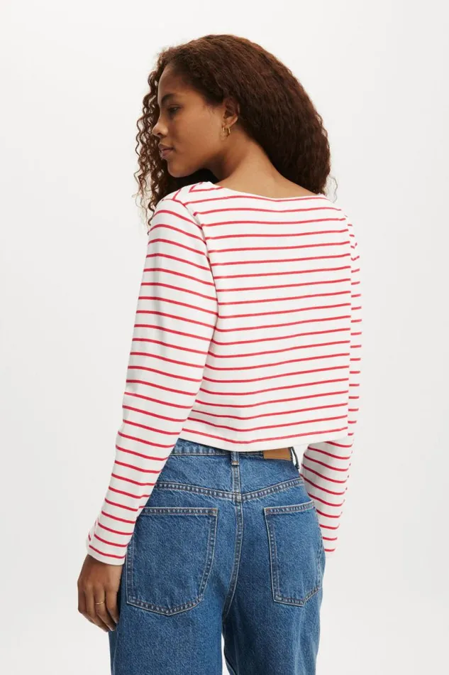 Jordyn Boat Neck Chopped Long Sleeve Top Remi Stripe Natural Whitefiery Red Women Cotton On Tops Jordyn Boat Neck Chopped Long Sleeve Top Remi Stripe Natural Whitefiery Red Women Cotton On Tops