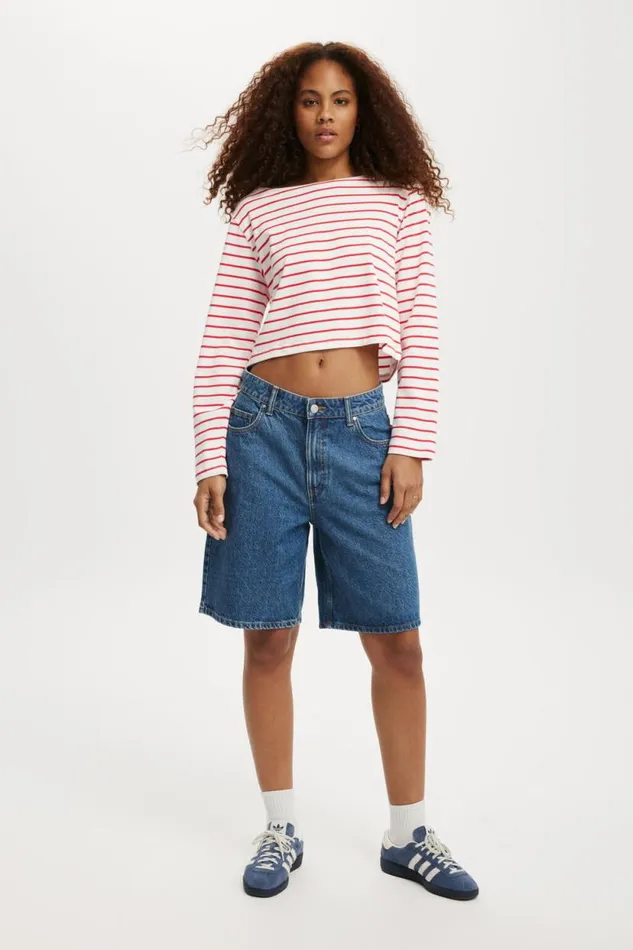Jordyn Boat Neck Chopped Long Sleeve Top Remi Stripe Natural Whitefiery Red Women Cotton On Tops Jordyn Boat Neck Chopped Long Sleeve Top Remi Stripe Natural Whitefiery Red Women Cotton On Tops