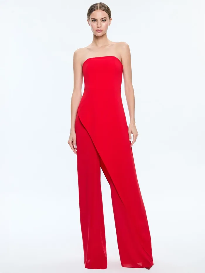 Jumpsuits Rompers Women Alice Olivia ALONDRA STRAPLESS ASYMMYETRIC JUMPSUIT Bright Ruby Jumpsuits Rompers Women Alice Olivia ALONDRA STRAPLESS ASYMMYETRIC JUMPSUIT Bright Ruby