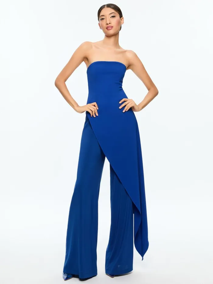 Jumpsuits Rompers Women Alice Olivia ALONDRA STRAPLESS ASYMMYETRIC JUMPSUIT Bright Ruby