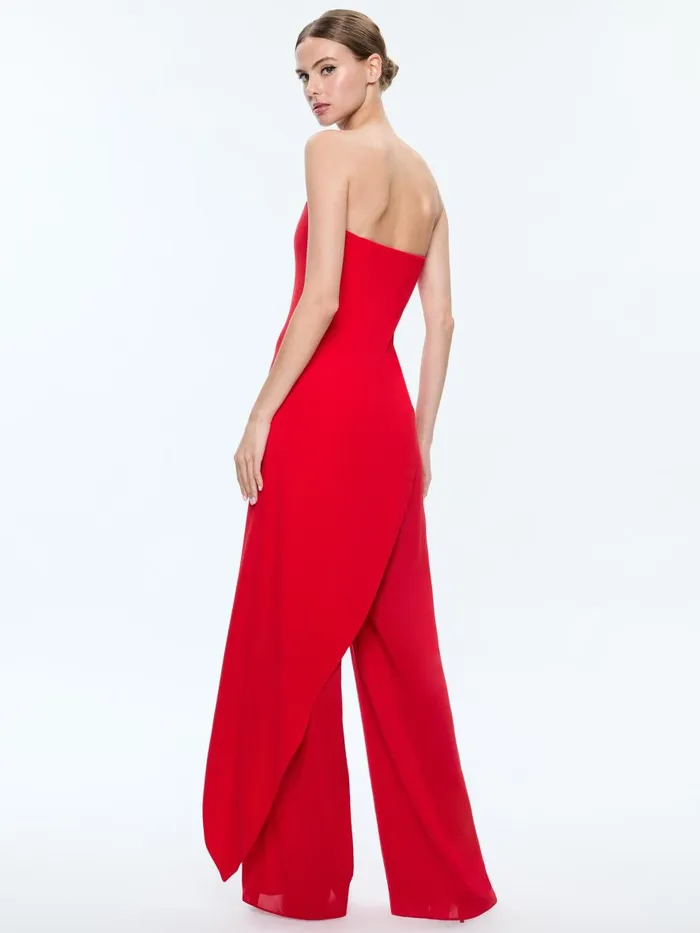 Jumpsuits Rompers Women Alice Olivia ALONDRA STRAPLESS ASYMMYETRIC JUMPSUIT Bright Ruby