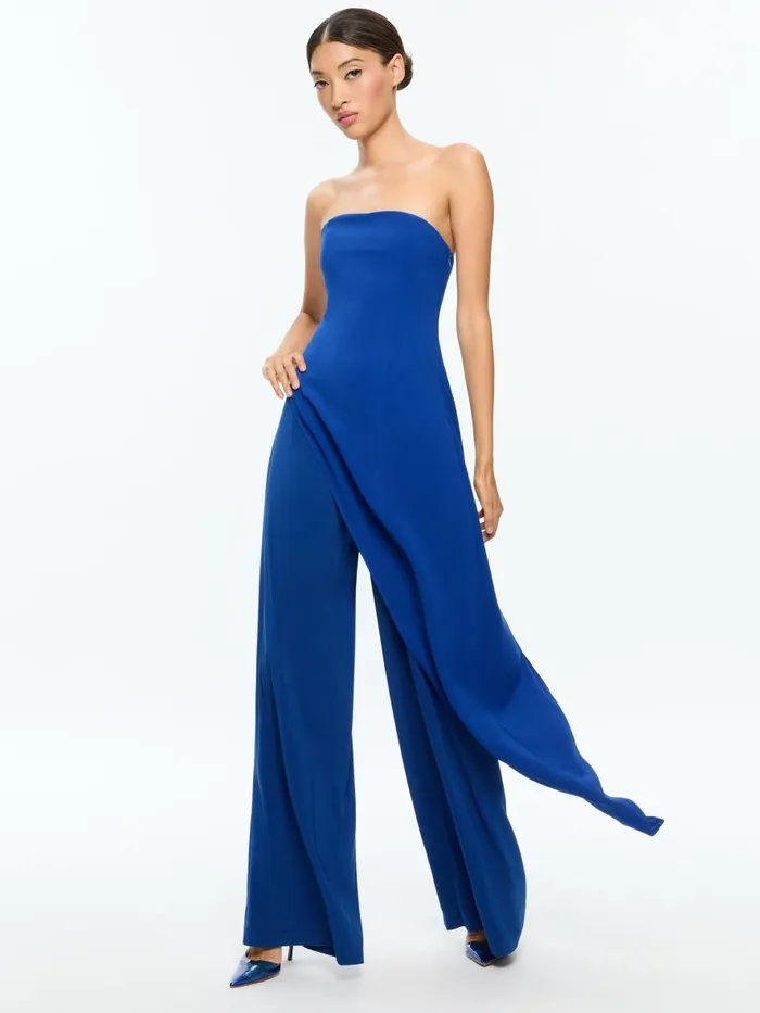 Jumpsuits Rompers Women Alice Olivia ALONDRA STRAPLESS ASYMMYETRIC JUMPSUIT Bright Ruby