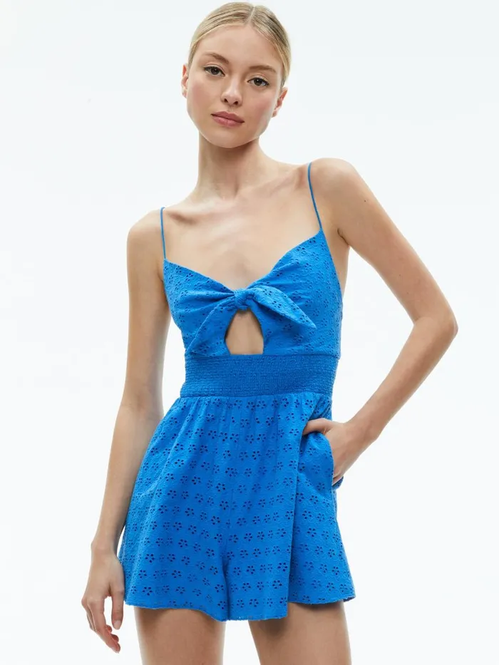 Jumpsuits Rompers Women Alice Olivia FREIDA TIE FRONT ROMPER French Blue